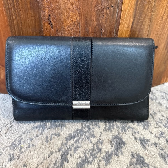 Vintage Coach Black Leather Bifold Envelope Clutch Wallet - Picture 1 of 9